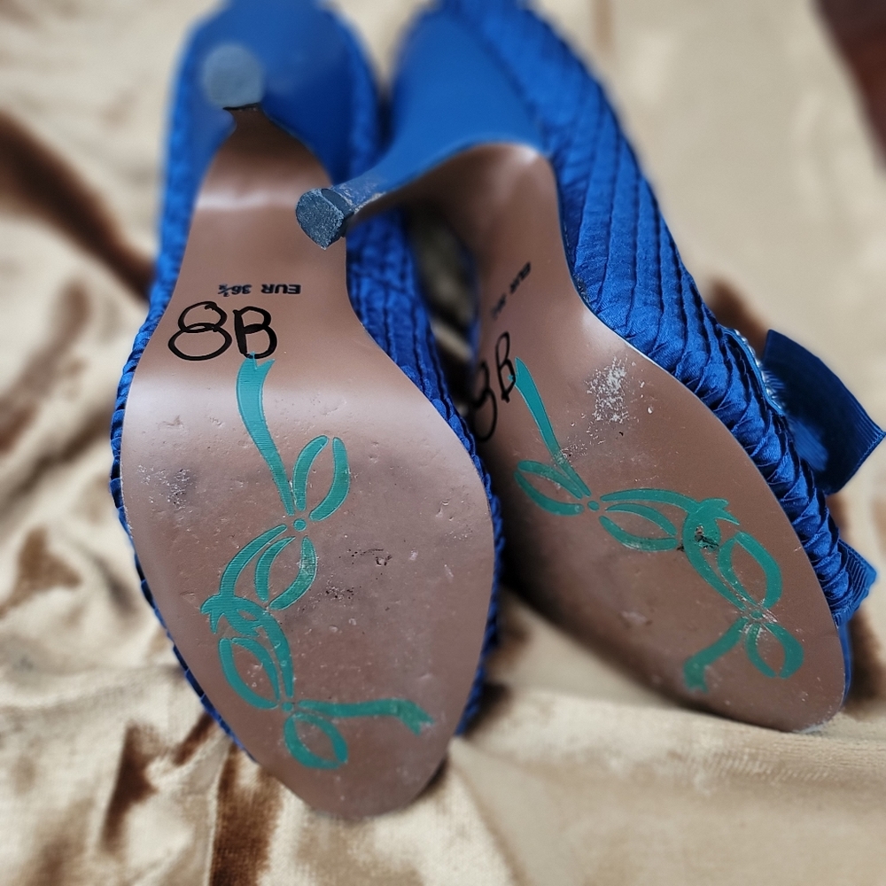 Poetic License Royal Blue with Sarkly Bow High Heels Size 36.5 US 6 - Picture 7 of 7